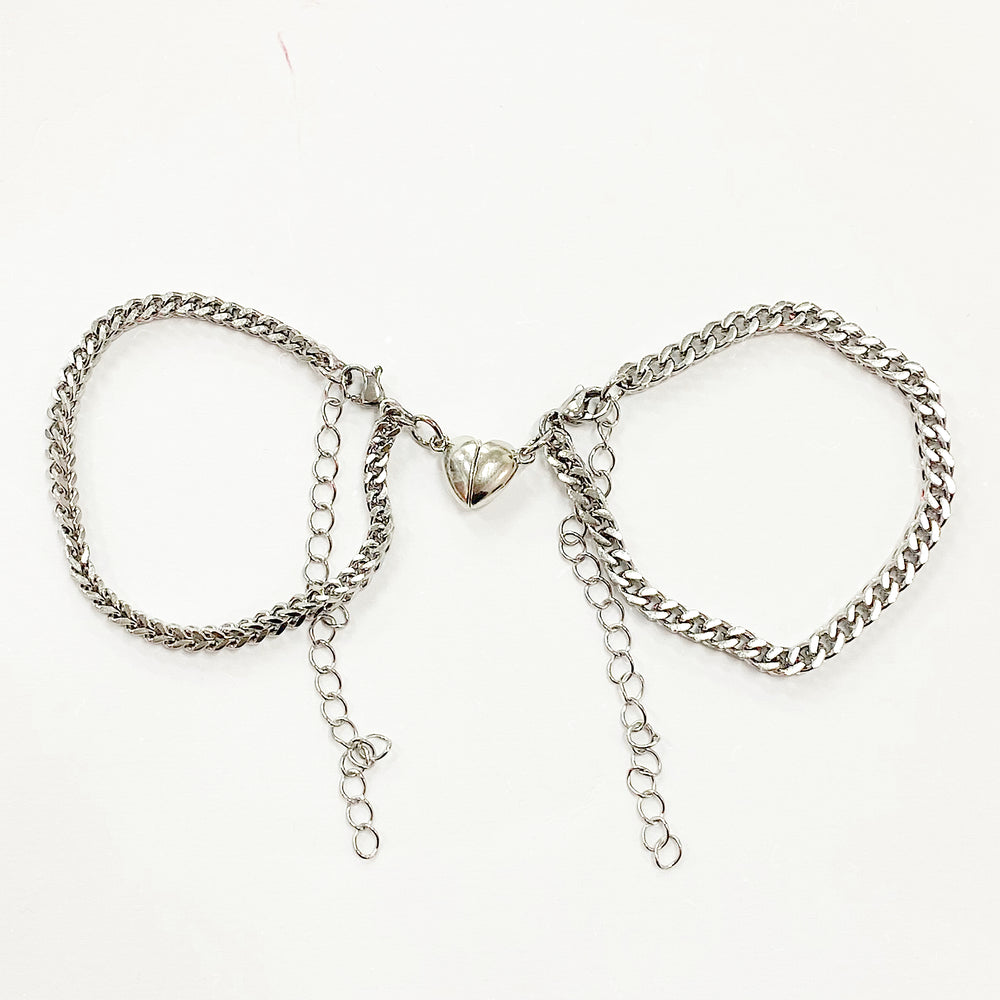 Silver Heart Couple Bracelet