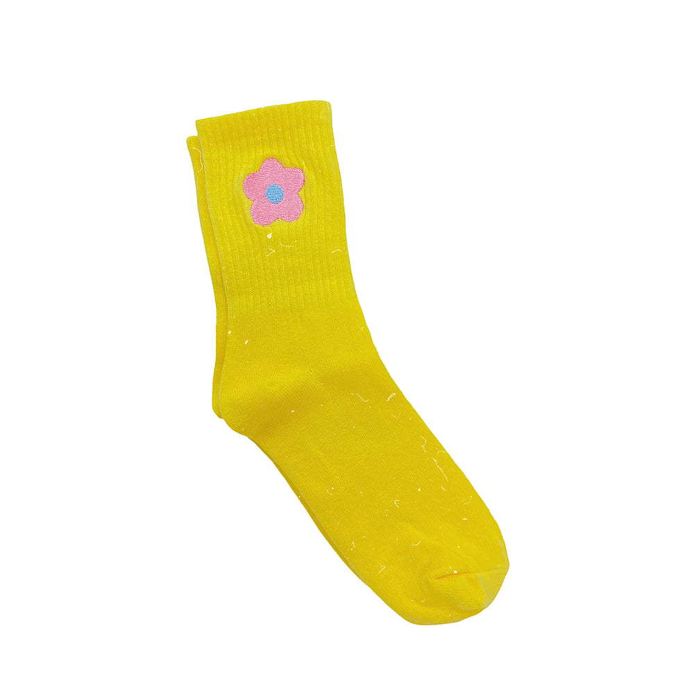Yellow Embroidered Daisy Socks