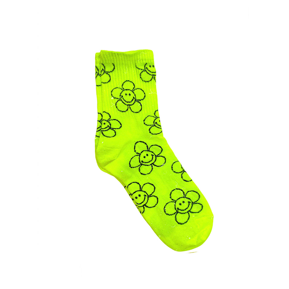 Neon Green Happy Daisy Socks