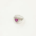 Silver Ruby Heart Diamond Ring