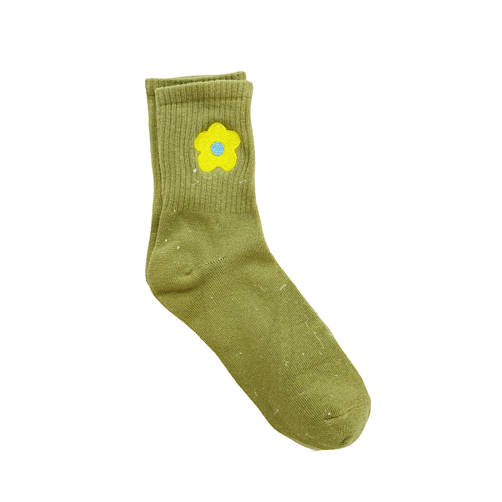 Sage Embroidered Daisy Socks