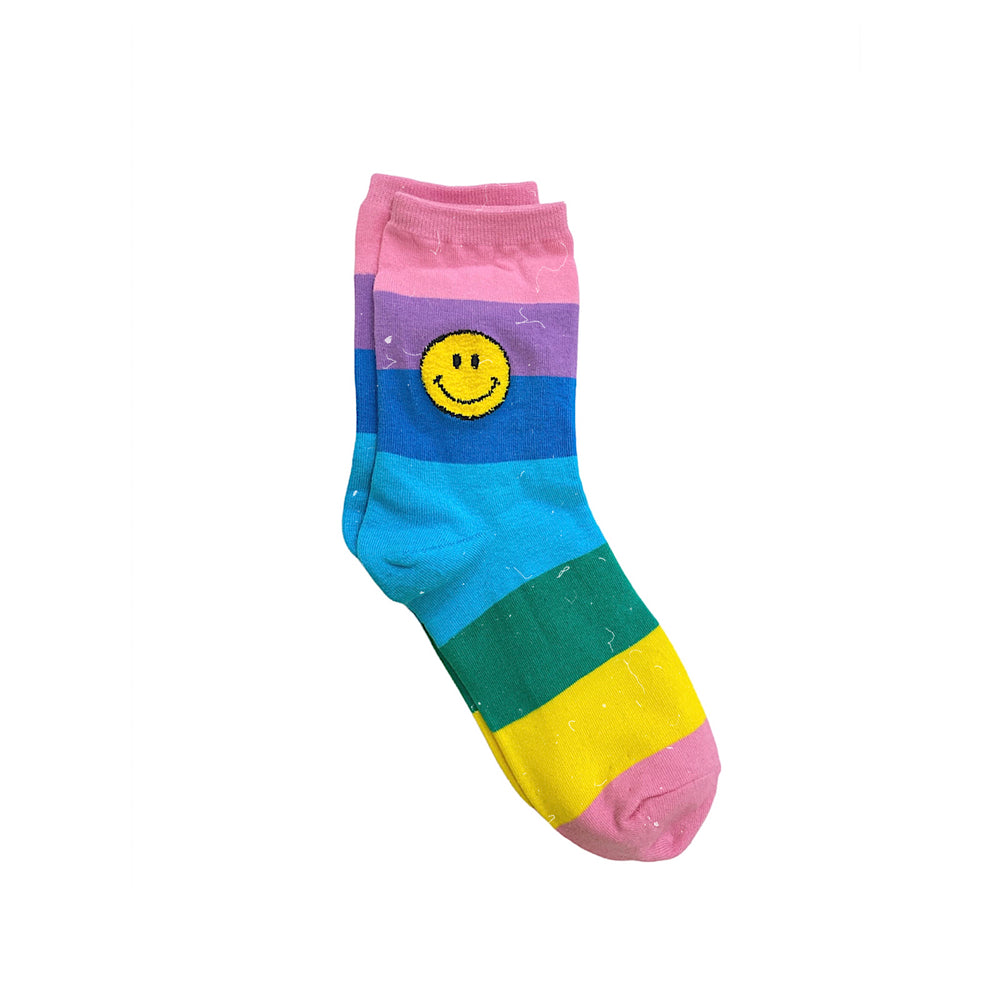 Pink Striped Classic Smiley Face Socks