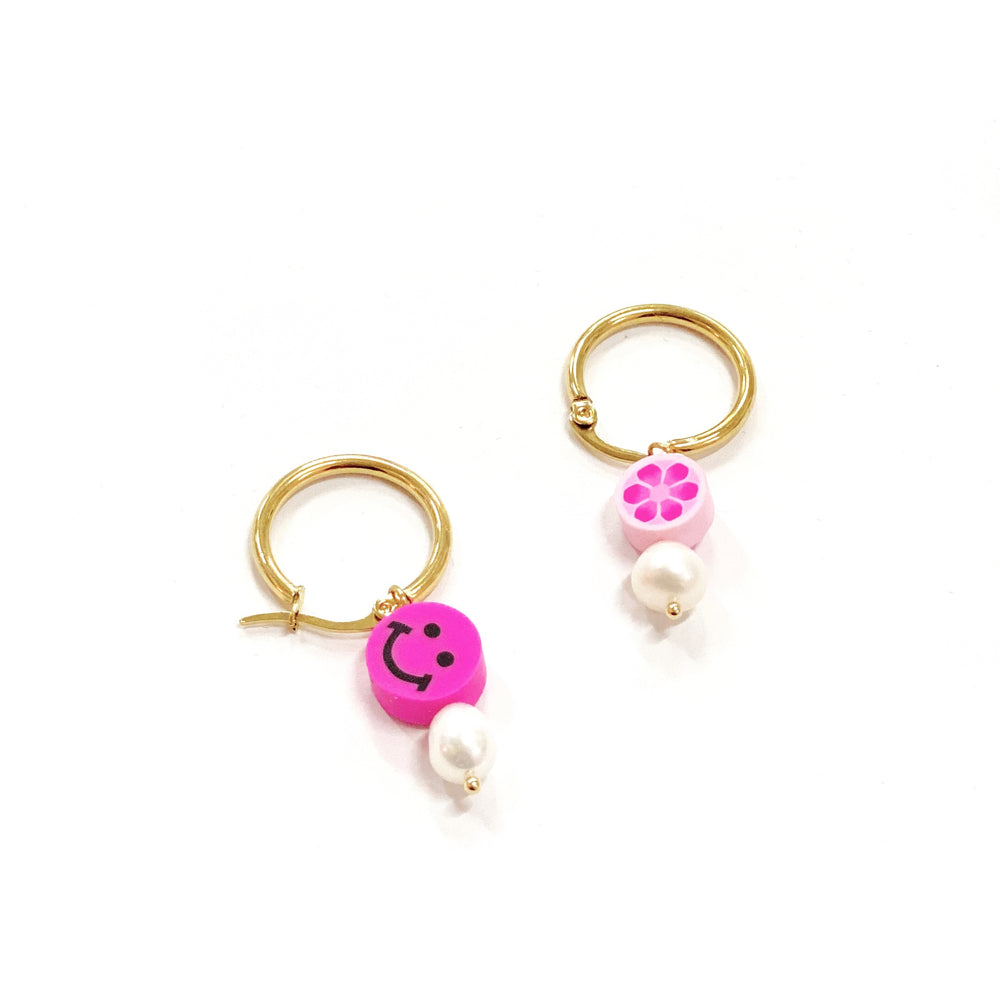 Pink Happy Face Pearl Earrings