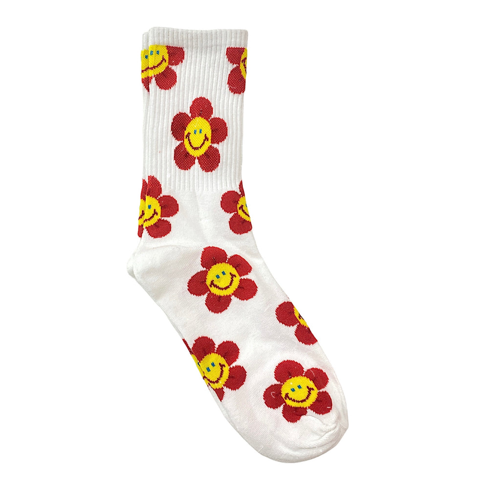 White || Red Happy Daisy Socks