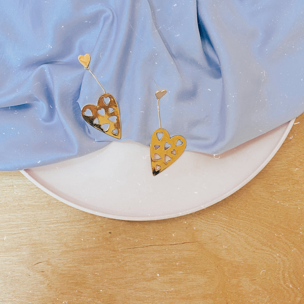 Yellow Gold Cheesy Heart Earrings