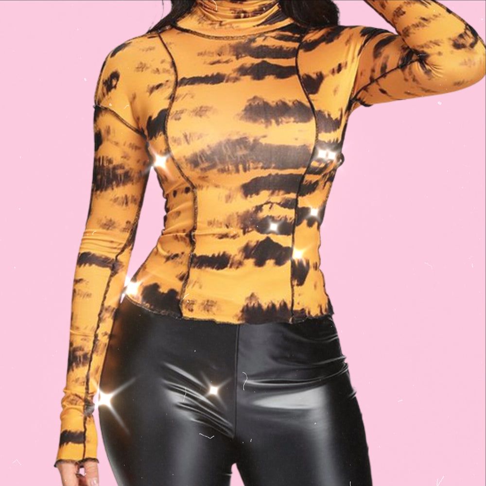 Yellow High Collar Long Sleeve Top