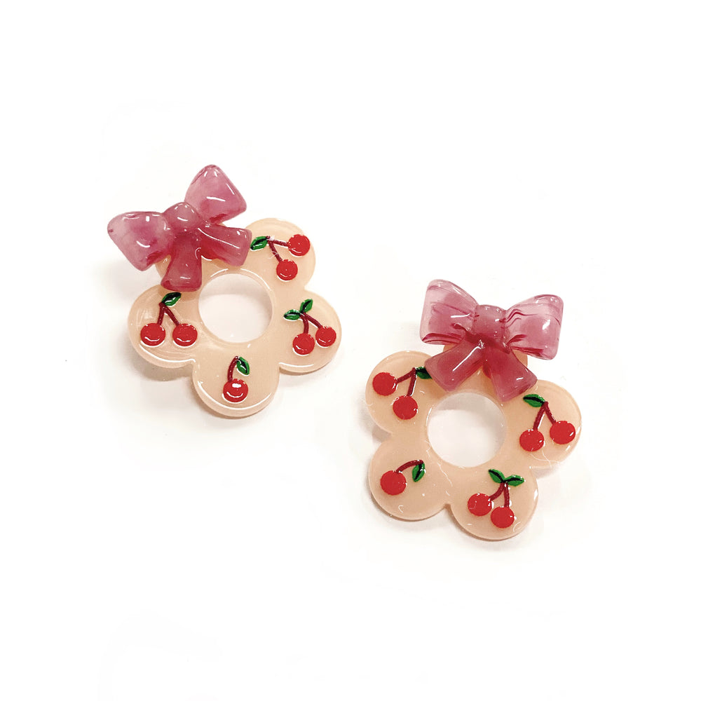 Cherry Daisy Bow Earrings
