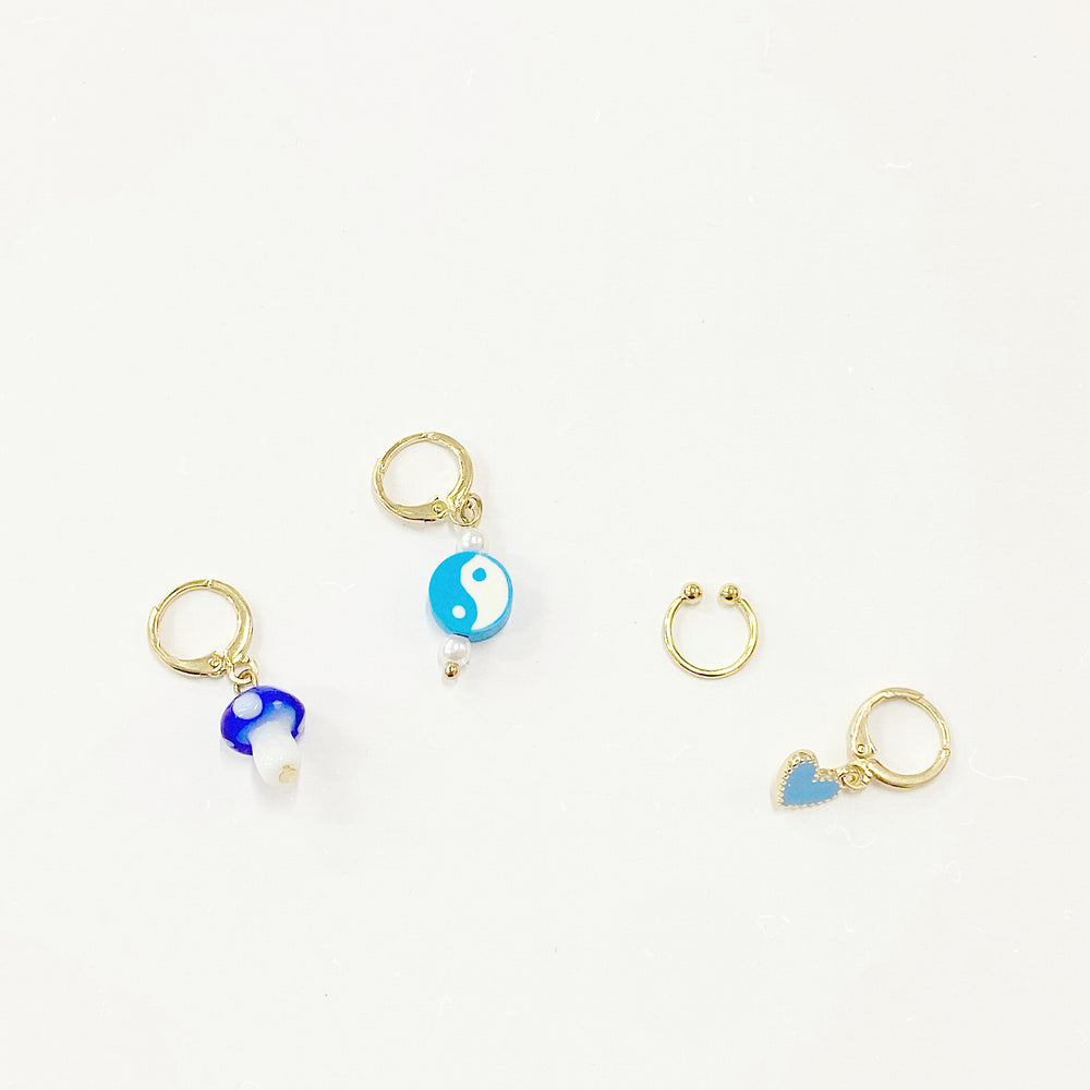 Blue Mushroom Earrings Set