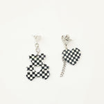 Bear Checkers Heart Earrings