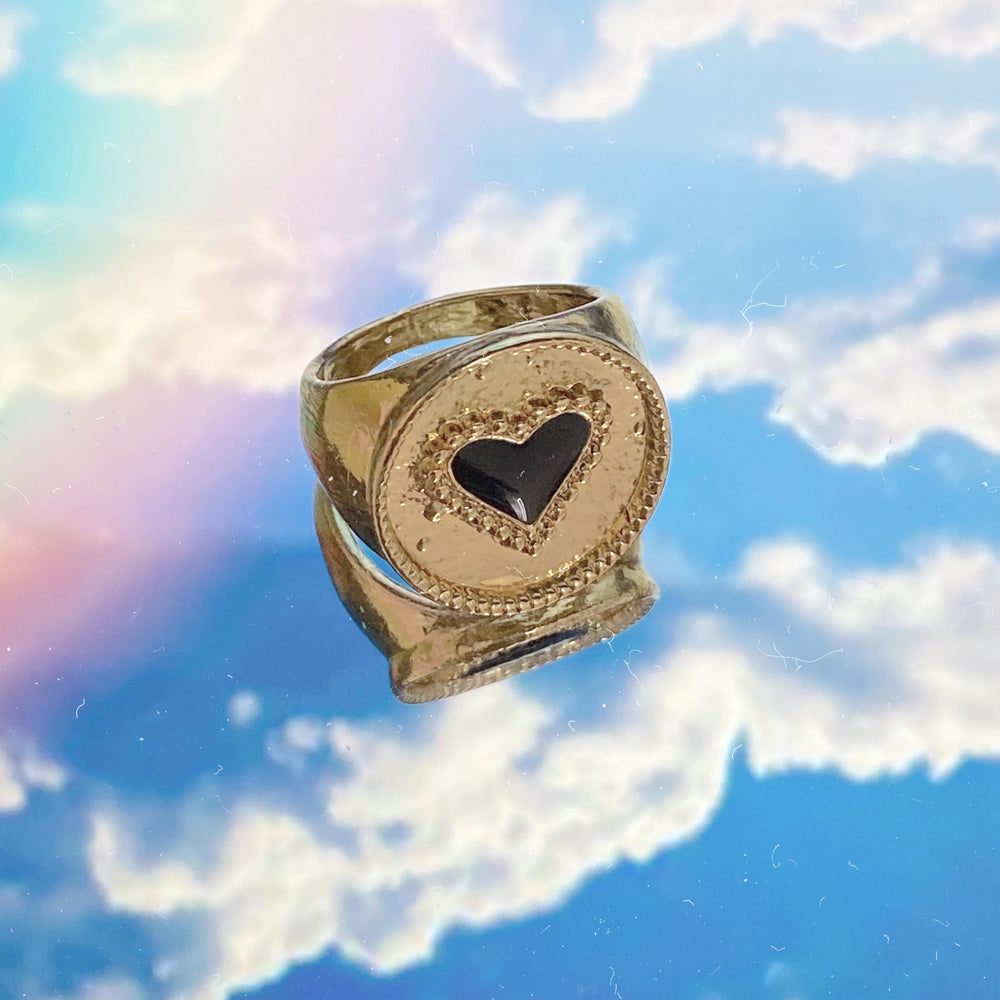 Black Heart Coin Ring