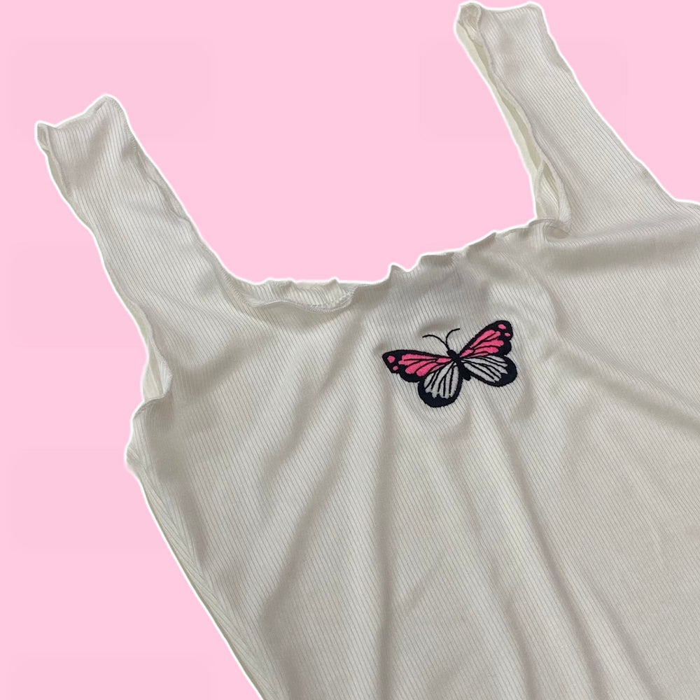 White Butterfly Tank Top