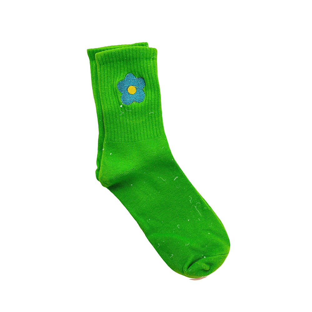 Lime Green Embroidered Daisy Socks