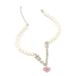 Pink Heart Pearl Necklace