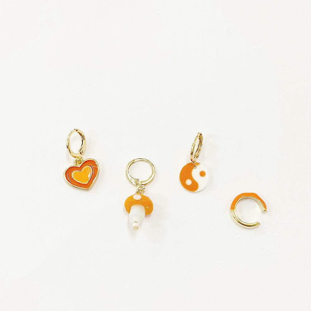 Orange Mushroom Earrings Set