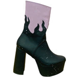 Black Pink On Fire Platform Boots